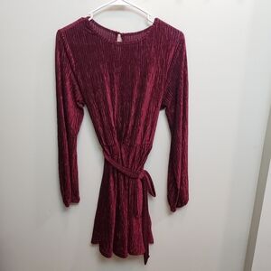 Elegant Burgundy Long Sleeve Dress Size Large